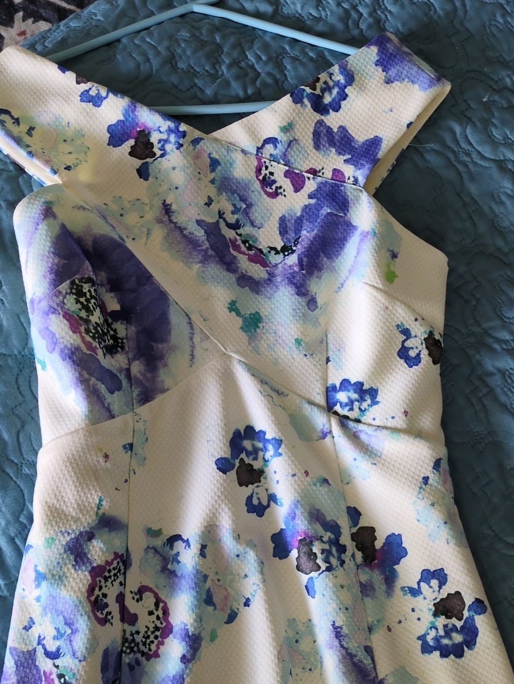 RACHEL Rachel Roy White Floral Watercolor Cross-Back Dress - Purple & Blue